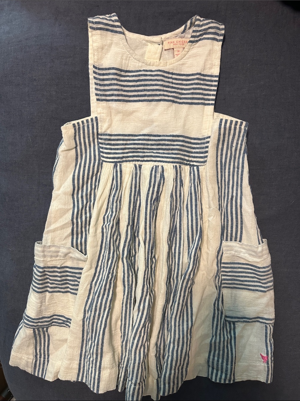 Pink Chicken Cream and Navy Striped Cotton Sleeveless Dress